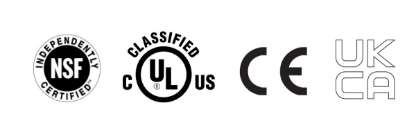 nsf, ul, ce, ukca certifications