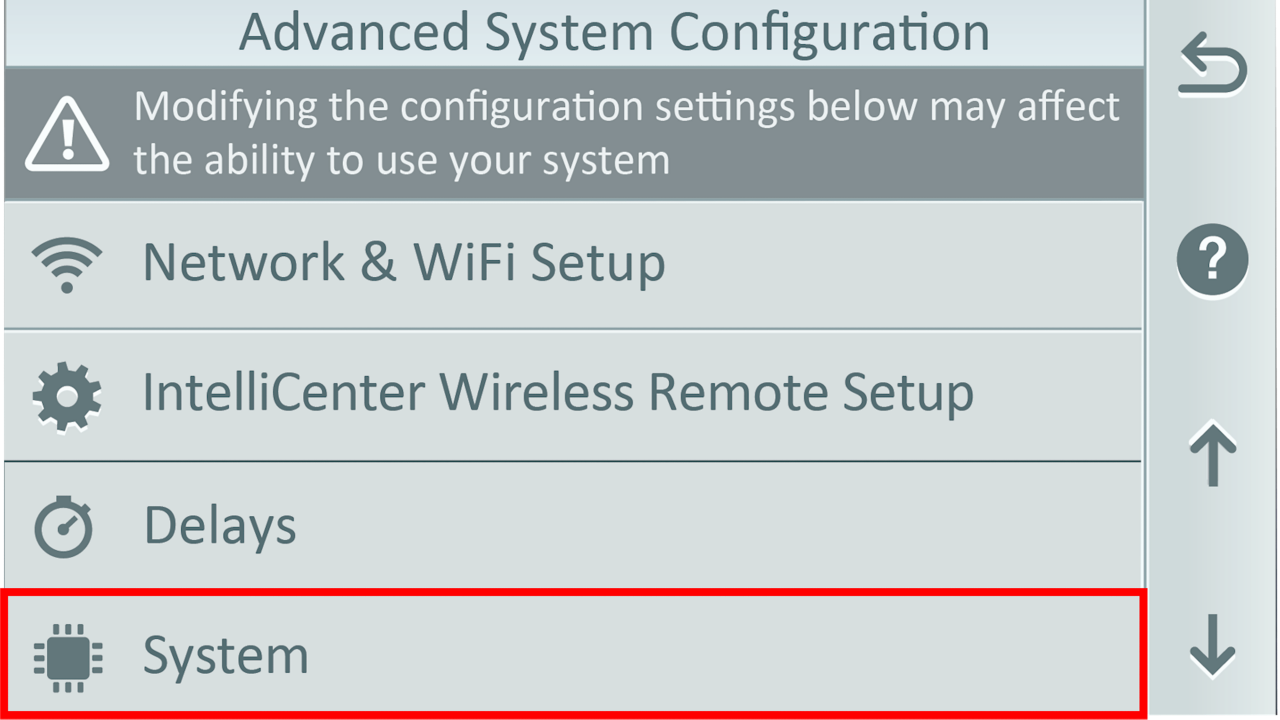system menu item, bottom of screen